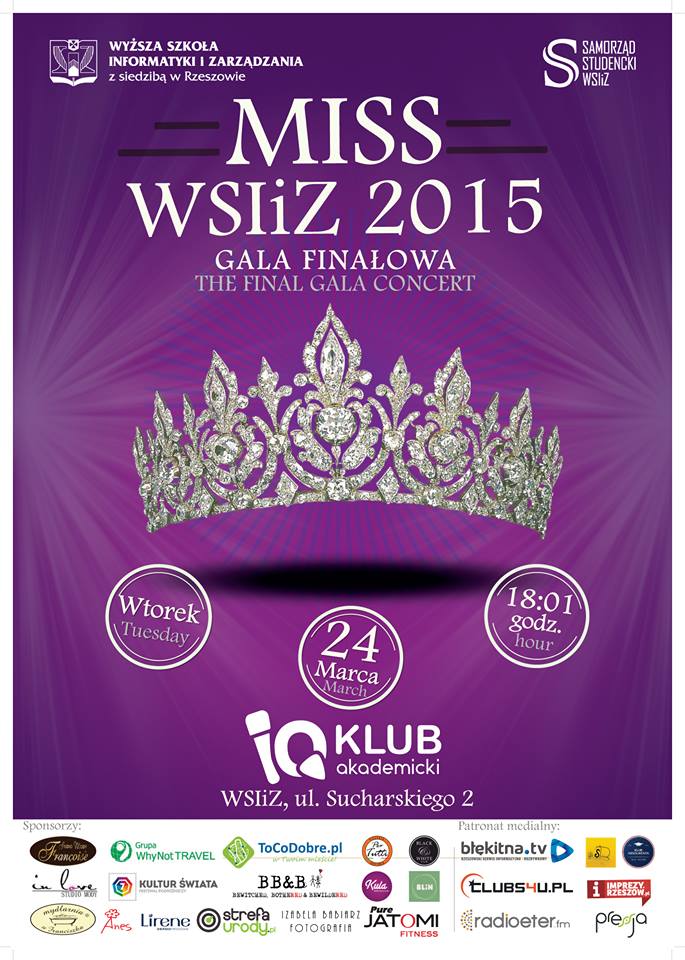 Jesteśmy partnerem Gali Miss WSIiZ 2015 w Rzeszowie! Jesteśmy partnerem Gali Miss WSIiZ 2015 w Rzeszowie!